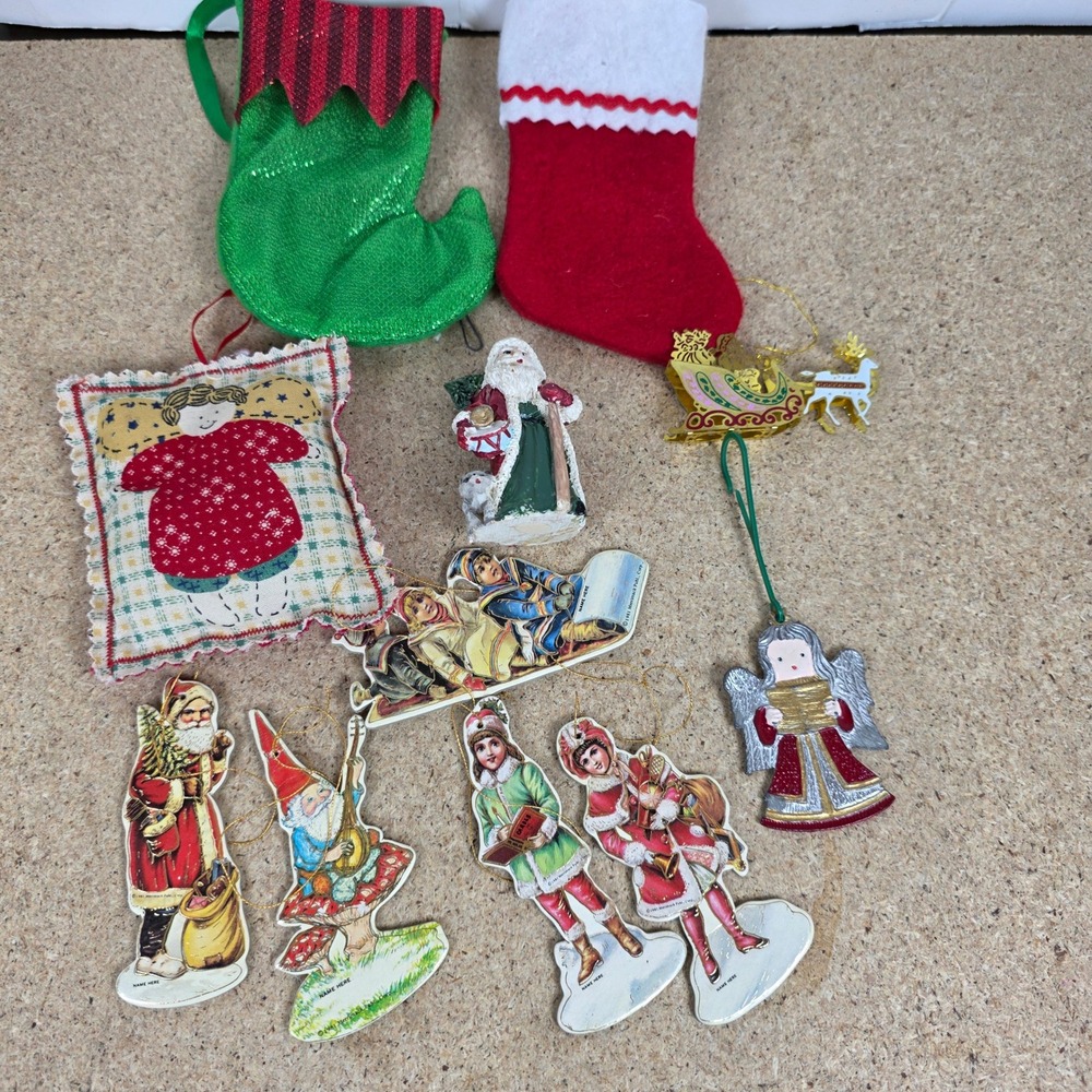 Vintage Christmas Ornaments Lot Santa Angel Sleigh Bells Retro Holiday Decor
